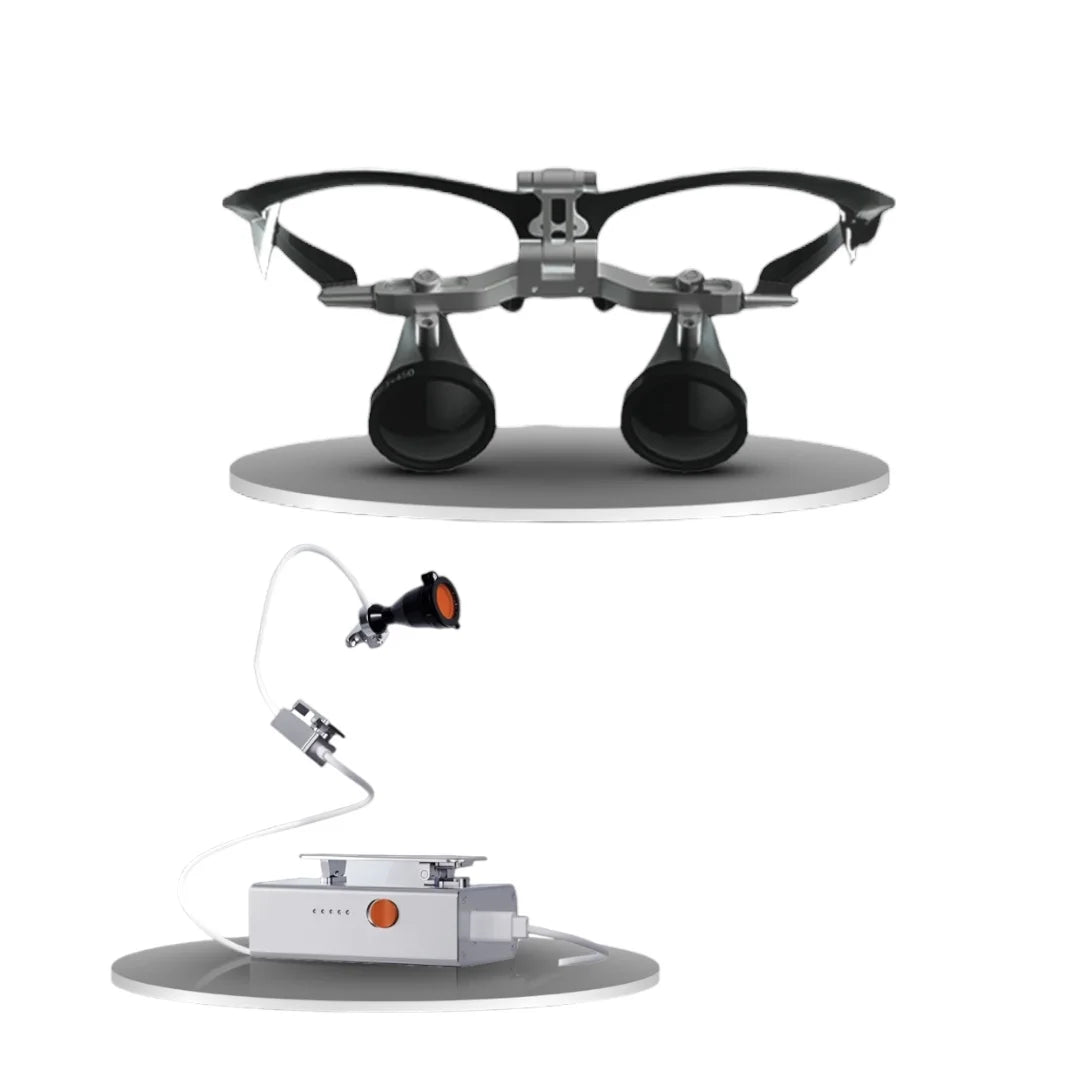 Brilliance Loupes + Soft Touch Head Light + light cure flamingo
